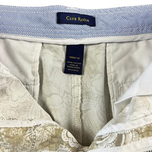 Club Room Men Shorts Size 32 Olive White Floral Flat Front Chinos Casual Coastal - Picture 5 of 12